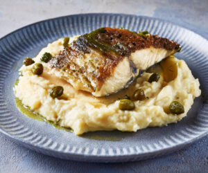 Pan-fried hake with caper and lemon butter sauce