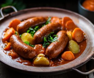 Sausage and red pepper hotpot