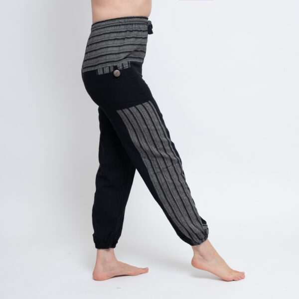Cotton Trouser With Stripe Panel (Black) - Image 2
