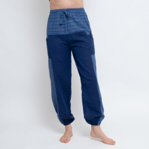 Cotton Trouser With Stripe Panel (Blue)