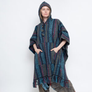 Annapurna Brushed Gheri Poncho (Blue)