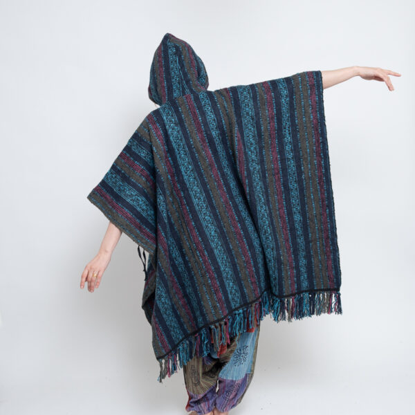 Annapurna Brushed Gheri Poncho (Blue) - Image 2