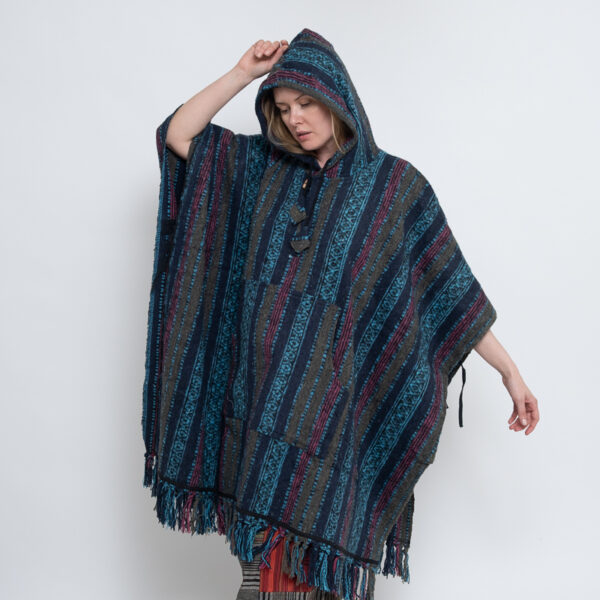 Annapurna Brushed Gheri Poncho (Blue) - Image 4